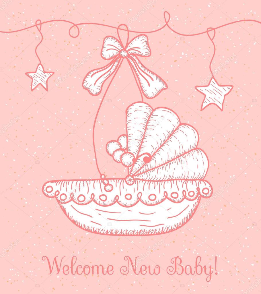 Welcome New Baby Greeting Card with Cradle