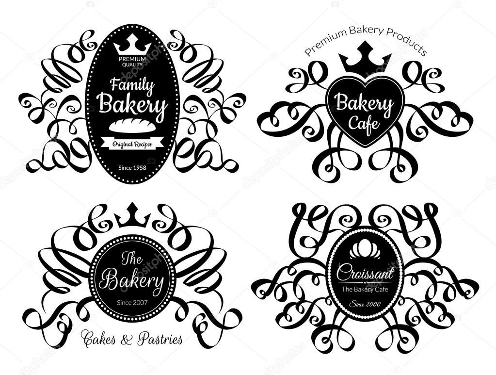 Retro Black Bakery Logo Labels Set