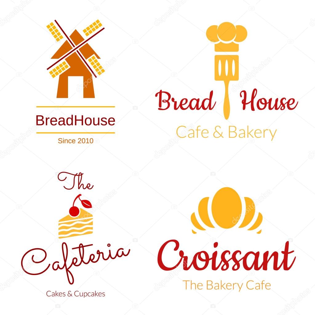 Bakery logo set. Croissant, Cake, Mill Elements. Vector design
