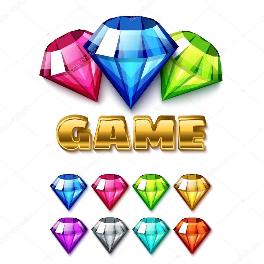 Diamond shaped gem icons set