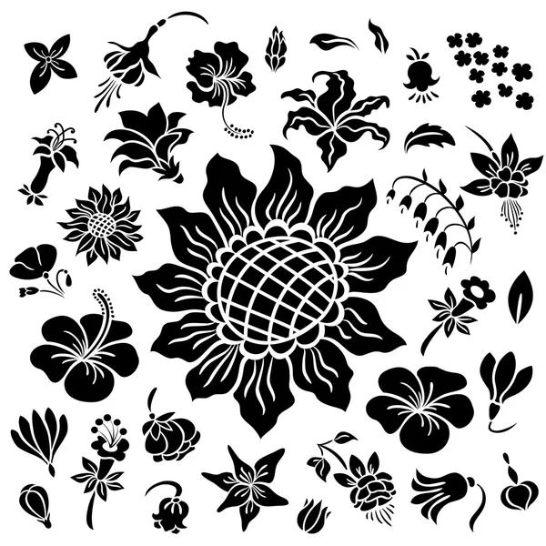 Flower silhouettes set — Stock Vector