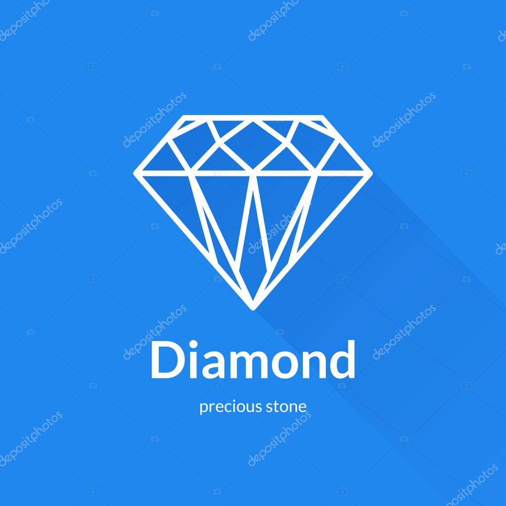 Faceted diamond shape logo element. Trendy flat design. Geometric vector thin line icon with long shadow