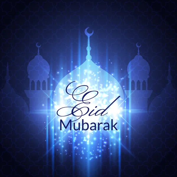 Eid Mubarak Greeting Card with mosque — Stock Vector