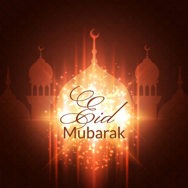 Tarjeta de felicitación Eid Mubarak con mezquita — Vector de stock