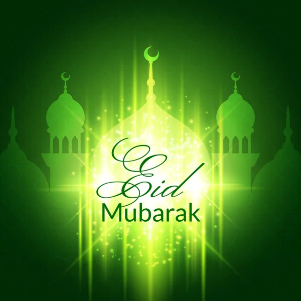 Tarjeta de felicitación Eid Mubarak con mezquita — Vector de stock