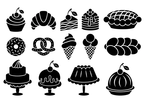 Sweet baked food silhouettes — Stock Vector