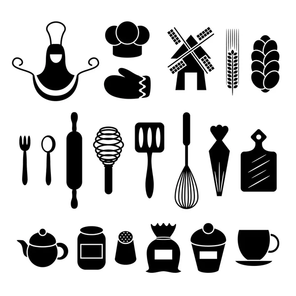 Baking kitchen tools silhouettes — Stock Vector