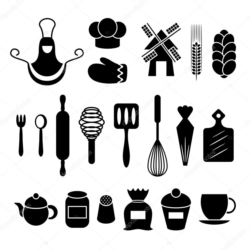 Baking kitchen tools silhouettes