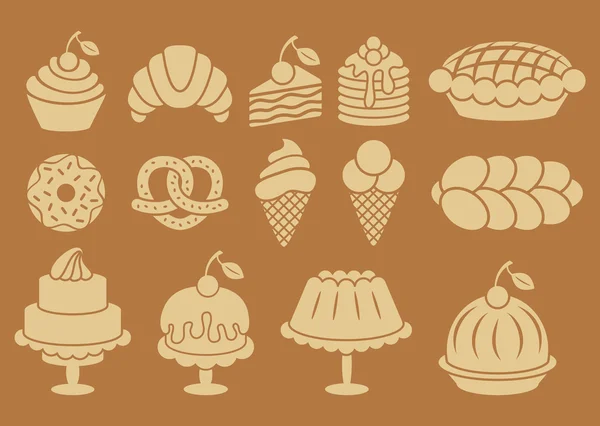 Sweet baked food silhouettes set — Stock Vector