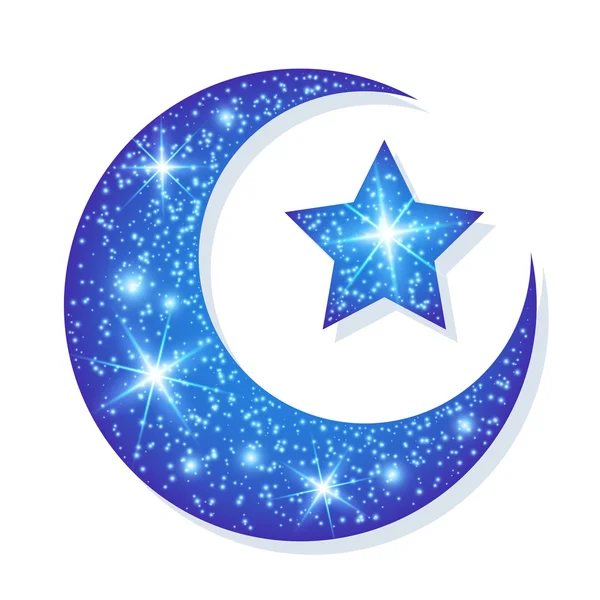 Lua azul brilhante com estrela — Vetor de Stock