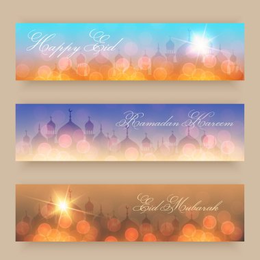 Blurred background with mosques and lights clipart