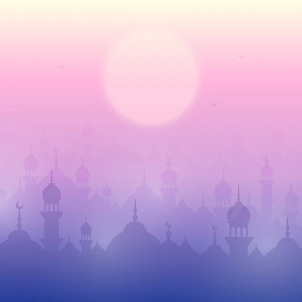 Sunset landscape wallpaper with mosques — 스톡 벡터