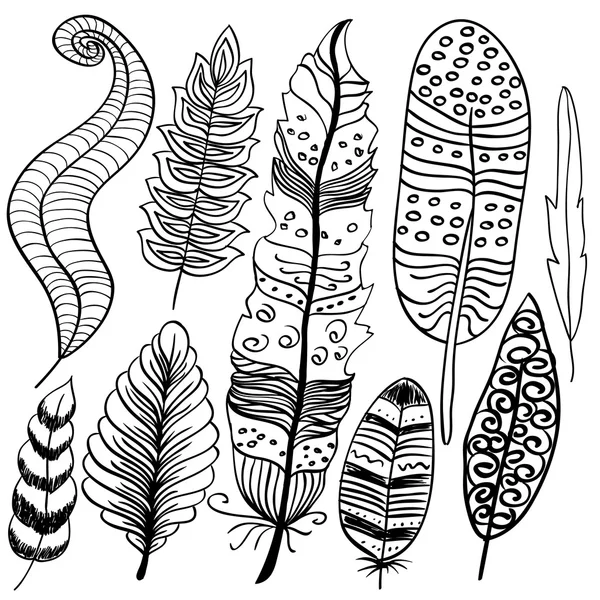 Set de plumes gribouillées dessinées à la main — Image vectorielle
