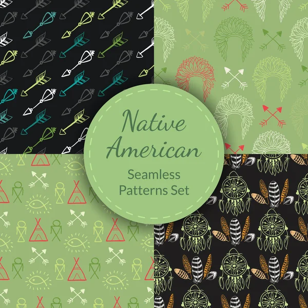 Native American Seamless Patterns Set — Stock Vector