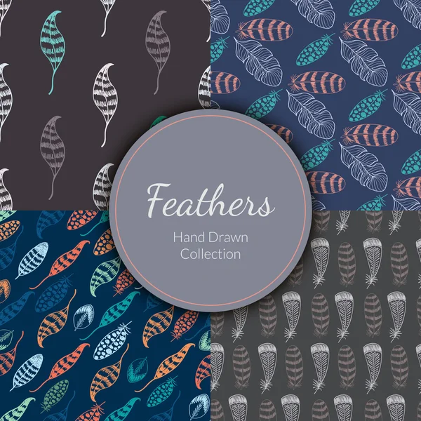 Seamless Patterns Set with Feathers — Stock Vector