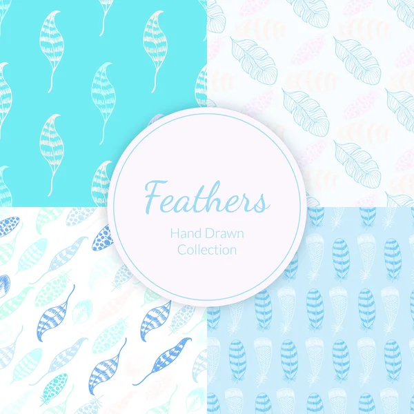 Seamless Patterns Set with Feathers — Stock Vector