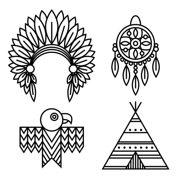 Native American Indians Icons Set — Stock Vector