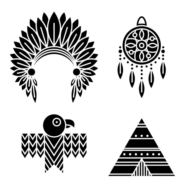 Conjunto de iconos de indios nativos americanos — Vector de stock