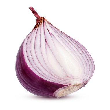 Kırmızı soğan sebzesi beyaz arkaplanda izole edilmiş.