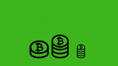 Bitcoin paraları yeşil ekranda yükselen okla istifleniyor kripto büyümesini, yatırımını ve finansal başarısını simgeliyor