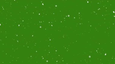 Tarzlı kar taneleri ve yeşil ekranda sürüklenen parçacıklar. Hassas beyaz kar tanelerinin bayram örtüleri, Noel videoları, şenlikli mevsimlik kartanelerinin yer aldığı şenlikli kış animasyonu