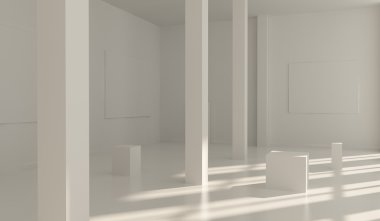 Mimari arka plan. Boş beyaz oda iç 3d çizim