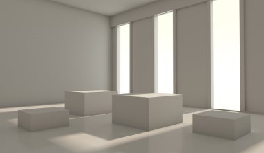 Mimari arka plan. Boş beyaz oda iç 3d çizim
