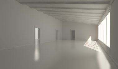 Mimari arka plan. Boş beyaz oda iç 3d çizim