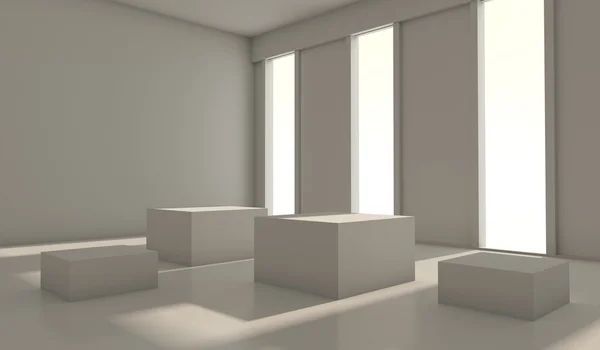 Абстрактний архітектурний фон. Порожня біла кімната інтер'єр 3d ілюстрація — стокове фото