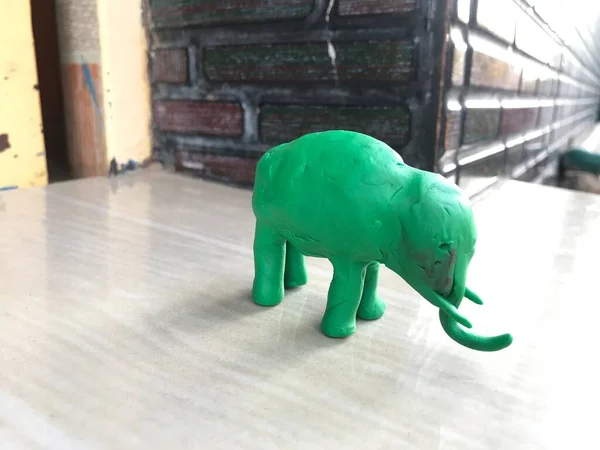 Animal Elephant Made Using Green Color Clay Baby Girl — Stock Photo, Image