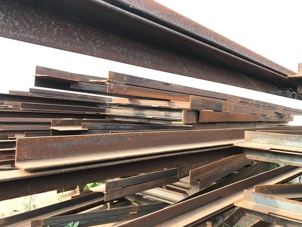 Structural Steel Beam Angles Stored Fabrication Yard Project Fabrication Works — Stock Photo, Image