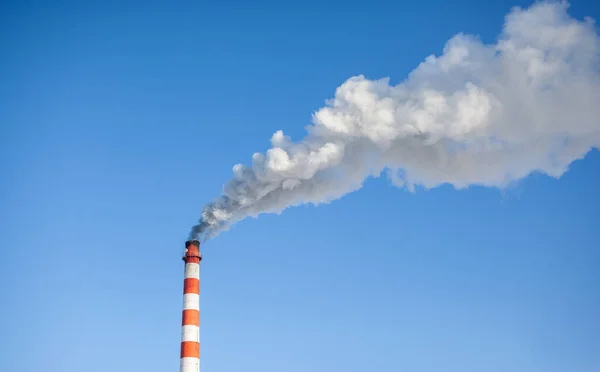 Humo Blanco Grueso Chimenea Sala Calderas Fuma Contra Cielo Azul — Foto de Stock