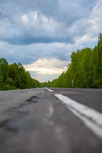 Route de campagne avec marquage au milieu de la forêt. — Photo