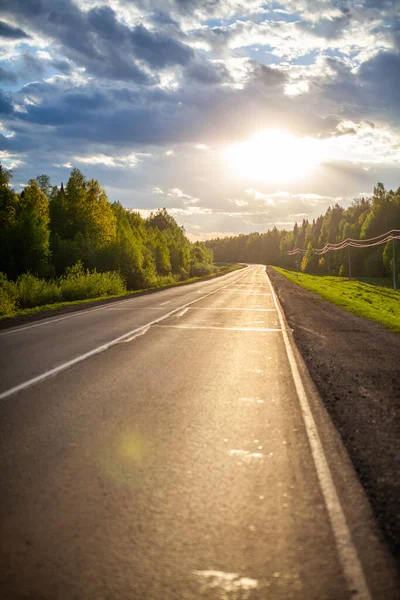 Route de campagne avec marquage au milieu de la forêt. — Photo