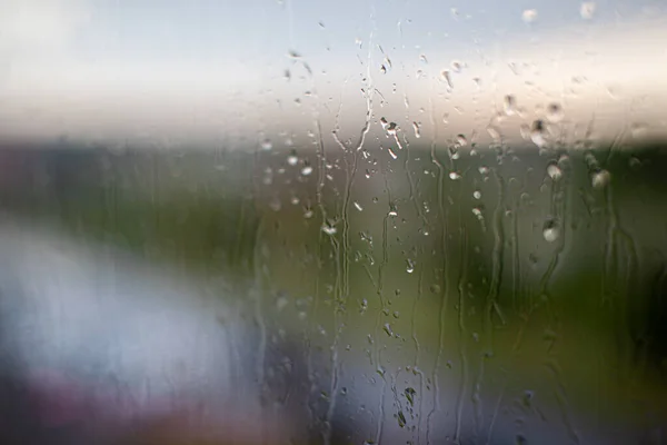 Rainy Day Window Cloudy Grey Sky City Buildings Background Concept — Stock Photo, Image