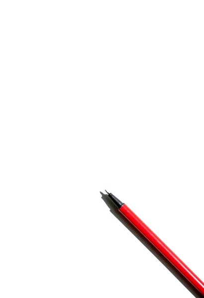 Κόκκινη Πένα Είναι Έτοιμη Γράψει Κείμενο Λευκό Φόντο Έννοια Της — Φωτογραφία Αρχείου