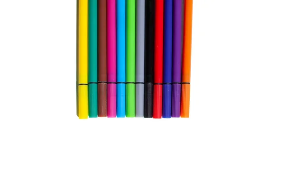 Set Colorful Pens White Background Top View Concept School Supplies — Stock Photo, Image