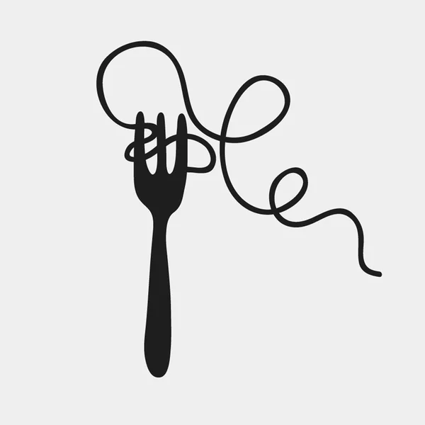 Spaghetti and fork silhouette, vector illustration — Stock Vector