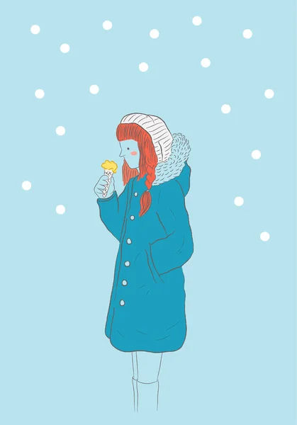 Chica con helado en la nieve — Archivo Imágenes Vectoriales