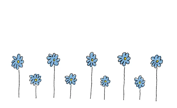 Flores azules en fondo de estilo hecho a mano, ilustración vectorial — Vector de stock
