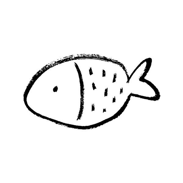 Pescado aislado, icono de vector de tinta dibujado a mano — Archivo Imágenes Vectoriales