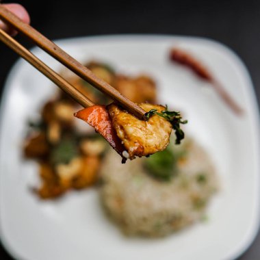 Chinese rich round shape with chicken machurian in a plate