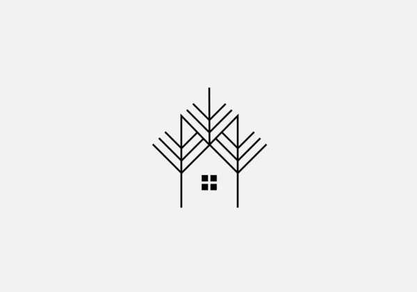 Logo Ikony Sztuki Linii Domu Domu Liściem Drzewem — Wektor stockowy