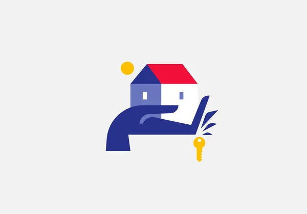 Logo Vectoriel Maison Immobilier Avec Clés Icône Symbole Maison Main — Image vectorielle