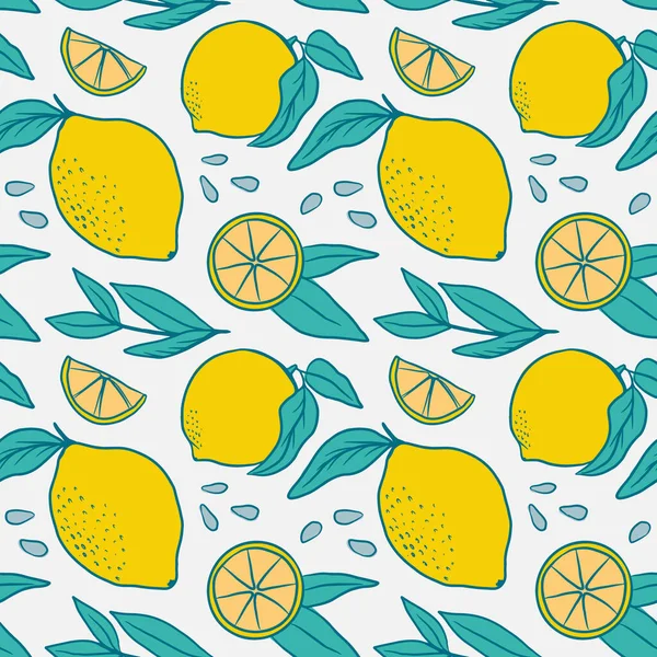 Sarı limonlu düz, pürüzsüz desen. Meyve vektör deseni. Kumaş, kıyafet, duvar kağıdı, ambalaj kağıdı için mükemmel.