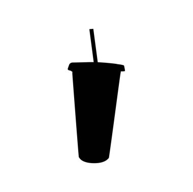 Buzlu kahve fincanı. Tek kullanımlık veya yeniden kullanılabilir düz karalama çizimi. Soğuk içecek için plastik cam.