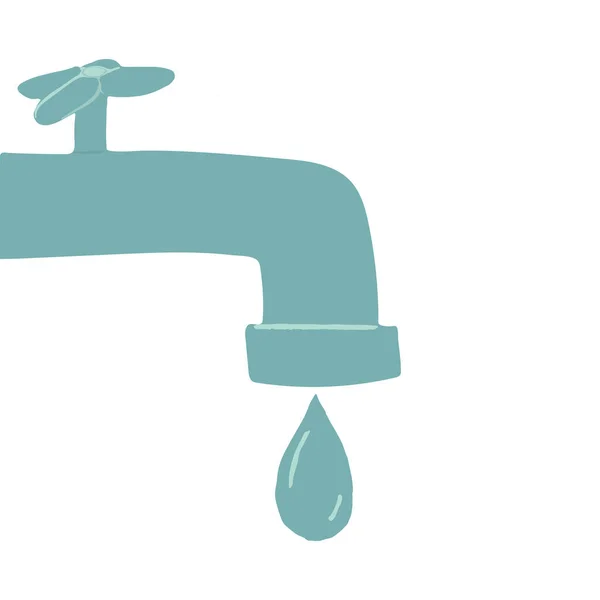 Metal Faucet Water Drop Flat Vector Illustration Crane Sink Element — Stock Vector