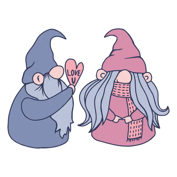 Casal Gnomos Valentine Moda Vector Dia Dos Namorados Clipart Saudação —  Vetores de Stock