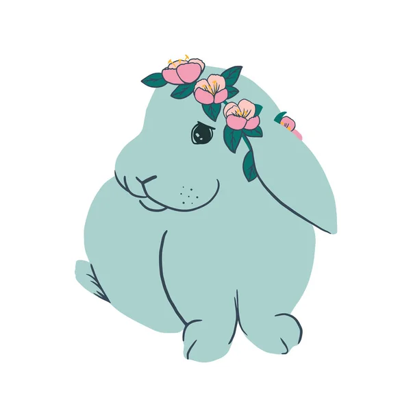 Lindo Conejito Pascua Conejo Vacaciones Con Flor Cabeza Ilustración Del — Archivo Imágenes Vectoriales