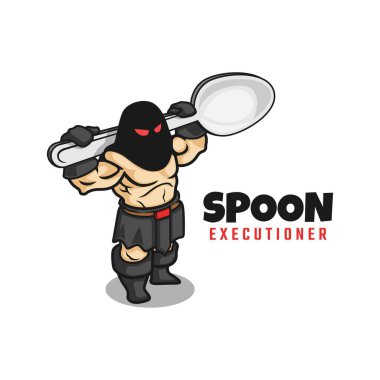 Omzunda kaşık olan bir cellat. Logo maskotu karakteri. vektör illüstrasyonu.